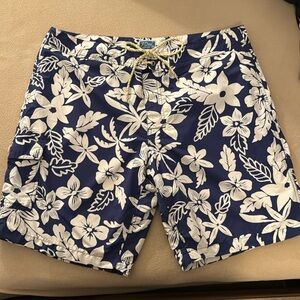 J CREW Size 35 Navy & White Floral Polyamide Drawstring
Board Shorts